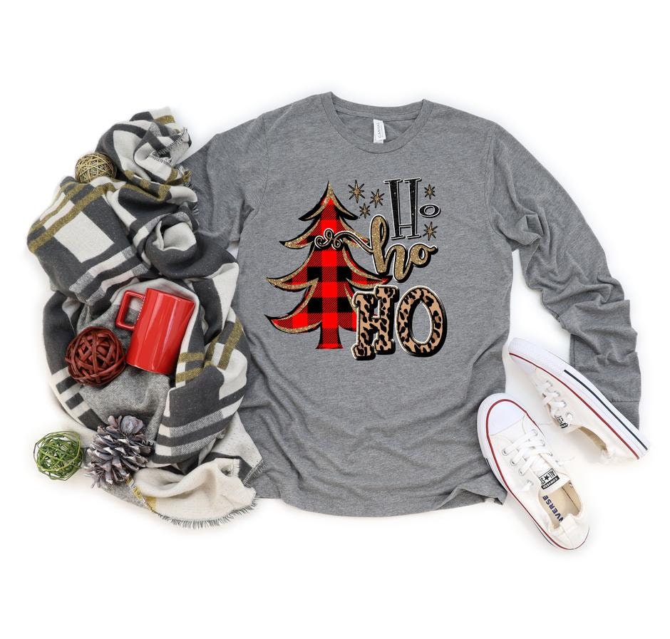 Ho Ho Ho Shirt // Holiday Shirt // Leopard Print // Buffalo Plaid // Christmas Shirt // Bella Canvas Shirt