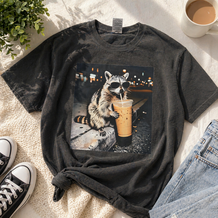 Raccoon Holding Coffee Tee *CUSTOM*