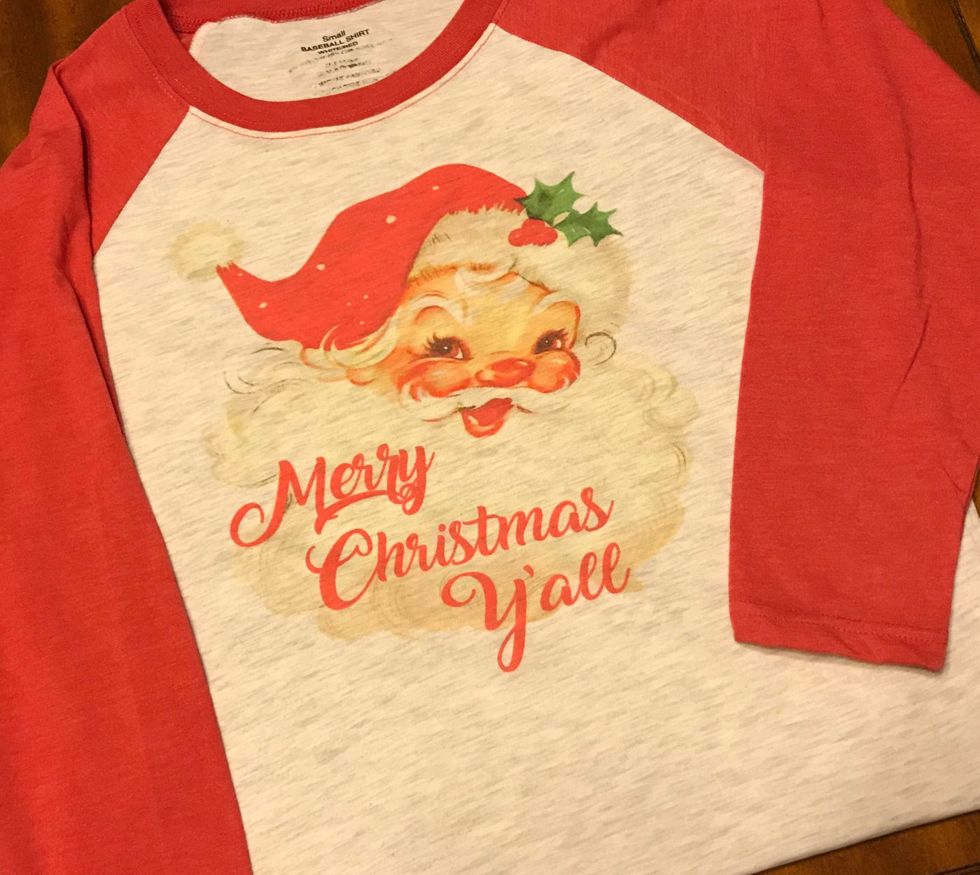 Vintage Santa Merry Christmas Y'all Raglan Shirt // Christmas Shirt // Vintage Santa // Raglan Tee