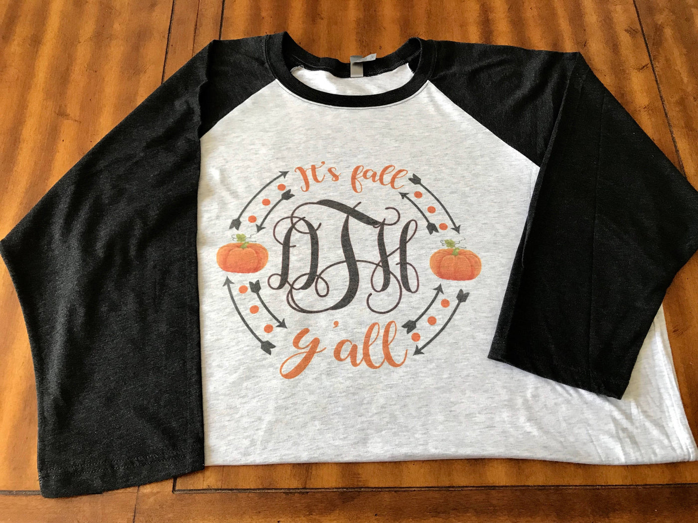 It's Fall Y'all Monogrammed Raglan Tee // 3/4 length Baseball tee // Monogram // Customized Tee