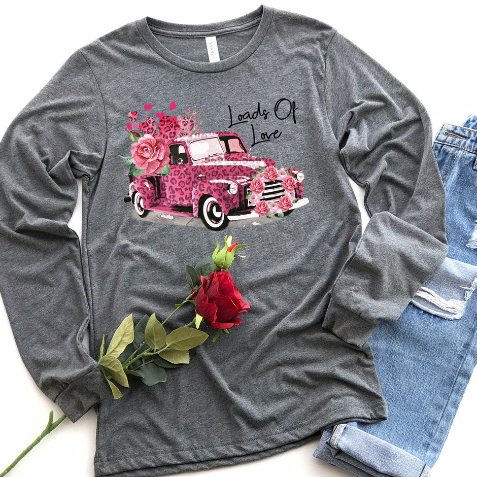 Loads of Love Valentine's Day Shirt // Vintage Truck Roses // Pink Classic Truck Shirt