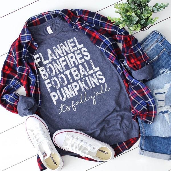 Flannel Bonfires Football Pumpkins It's Fall Y'all Shirt // Fall Shirt // Bella Canvas Shirt