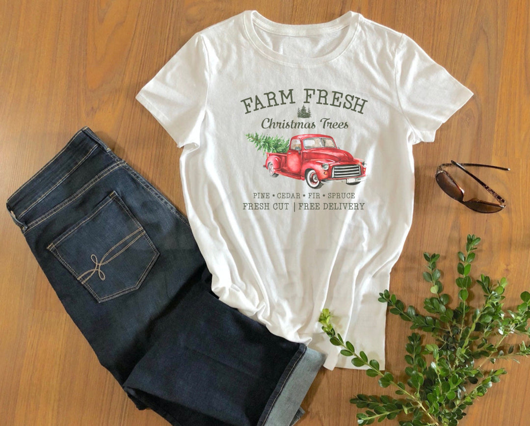 Farm Fresh Christmas Tree Shirt // Vintage Red Christmas Truck // Farm Life // Christmas Shirt // Family Shirt