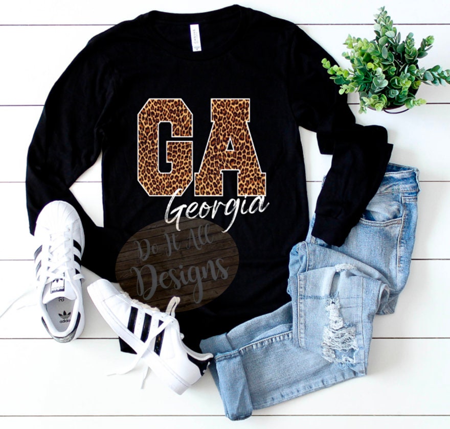 Georgia Leopard Print Shirt // State Abbreviations Leopard Print // Bella Canvas Shirt