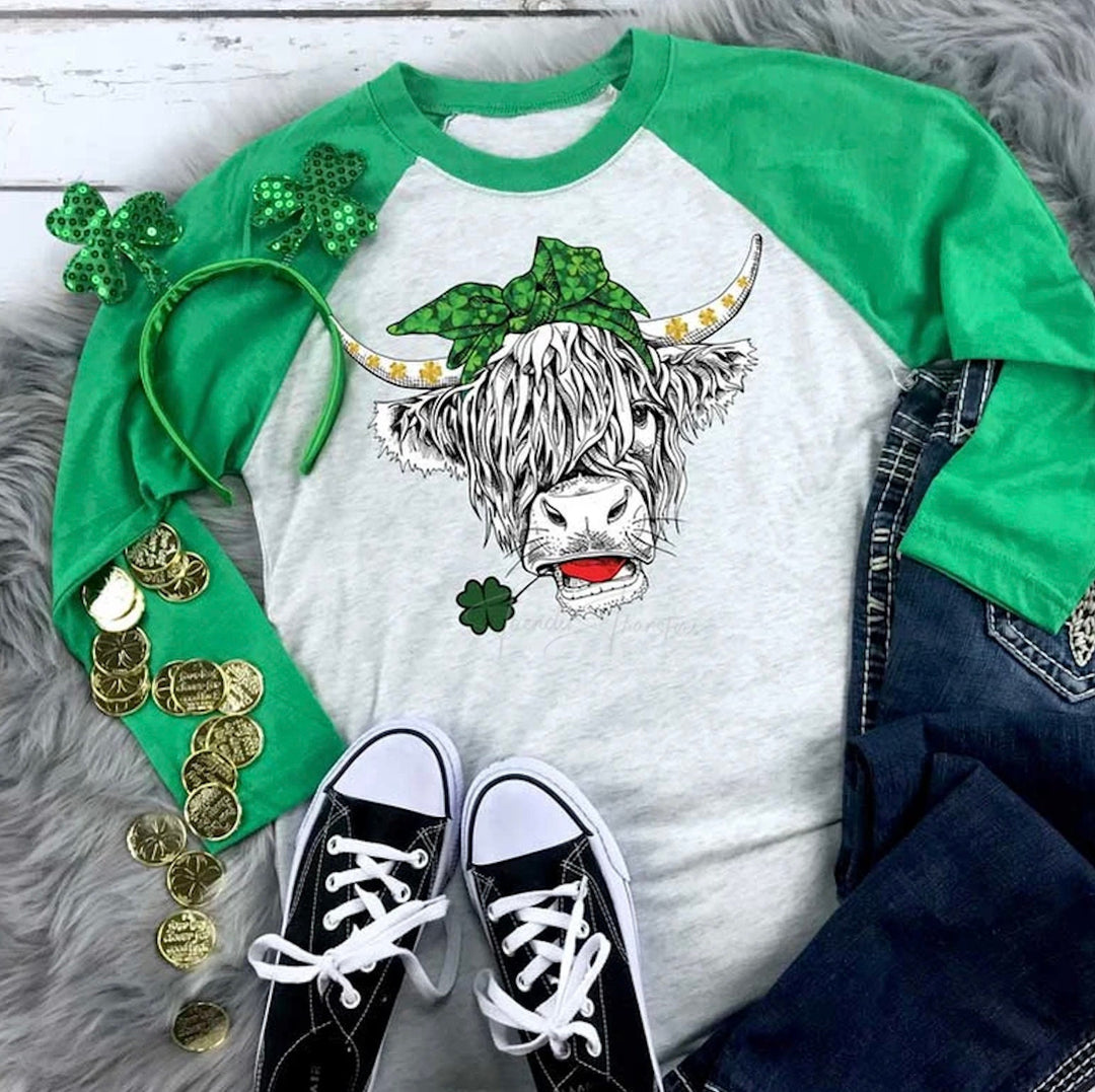 St. Patrick's Day Shirt // Shaggy Cow // Lucky Shirt // Raglan Shirt
