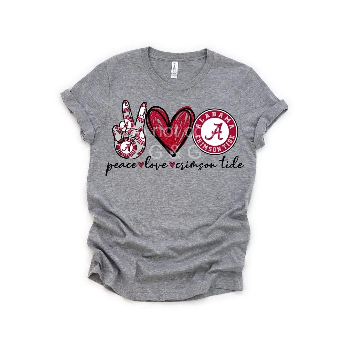 Peace Love Crimson Tide Shirt // Alabama Shirt // Bella Canvas Shirt